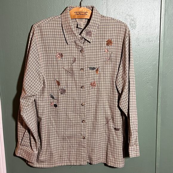 Teddi Embroidered Leaf Button Down Shirt Size L Fall Autumn - Picture 1 of 4